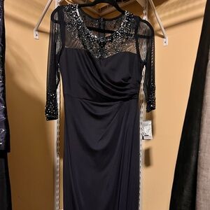 Alex Evenings Black Beaded Long Sleeve Dress